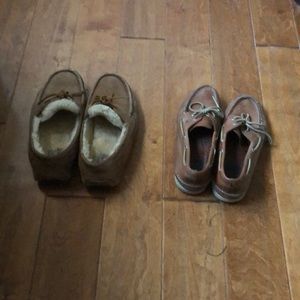 Ugg’s size 11 and sperry’s 10 and half.